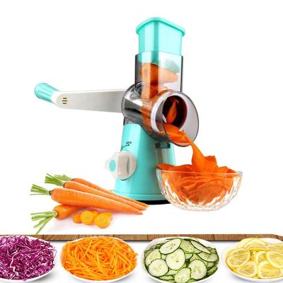 China 3In1 Kitchen Hot Instruments Multifunctional Stocked Onion Cutter Round Mandoline Slicer Food Crusher Vegetable Shredder Cheese Grater for sale