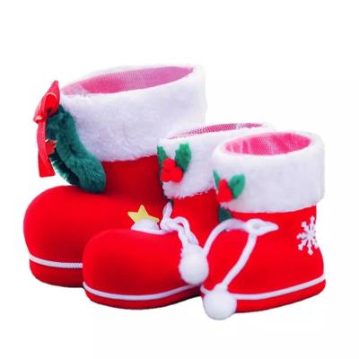 China Modern Medium Christmas Decoration Christmas Boots Gift Bag Candy Box Flocking Boots Children's Gift Small Candy Bag for sale