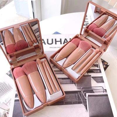 China Amazon Hot Selling Brush Professional Pink Facial Make Up Brush Set Portable 5 Pcs Travel Makeup Brush Set With Mirror Box for sale