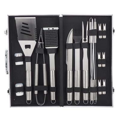 China Dustproof Aluminum Aluminum BBQ Accessories Box Stainless Steel Tool Kit BBQ Case 19pcs Outdoor Grill Set for sale