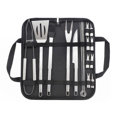 China BBQ Accessories Dustproof Stainless Steel Tool Kit BBQ Bag Cloth 19pcs Outdoor Grill Set for sale