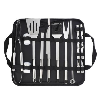 China Outdoor Dustproof BBQ Accessories Tool Kit Stainless Steel BBQ Bag Cloth 21pcs Grill Set for sale