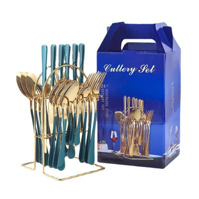 China 24 Piece Set Stainless Steel Dinnerware Food Knife, Forks and Spoon Set Hanger Viable Western Gift Box for sale