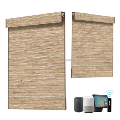 China Wireless Roman Woven Wood Bamboo Blinds In-kind UV Smart Blind Curtain Protection for sale