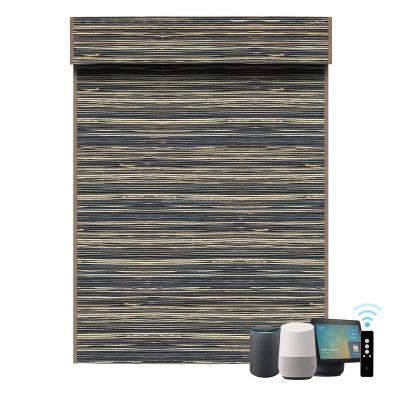 China UV Protection Nature Plastic Black White Outdoor Bamboo Woven Wood Shades Amd Smart Wood Blinds for sale