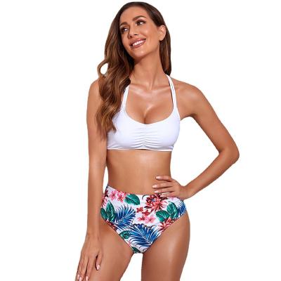 China Wholesale Women's Plus Size Women's 2 Piece Floral Print Swimsuit Cut Out Swimwear Halter Bikini Set for sale