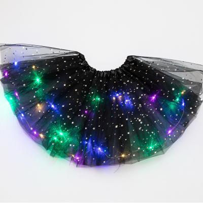 China Dresses Hot Sale Performance Wear Lights Up Tutu Skirts 3 Layers Led Black Tutu Dress Skirt For Kids Girls for sale