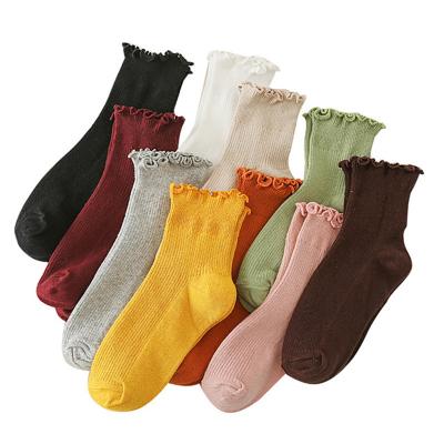 China Antibacterial Wholesale Popular Retro Ruffle Ankle Socks Women Cotton Girls Lace Up Socks for sale