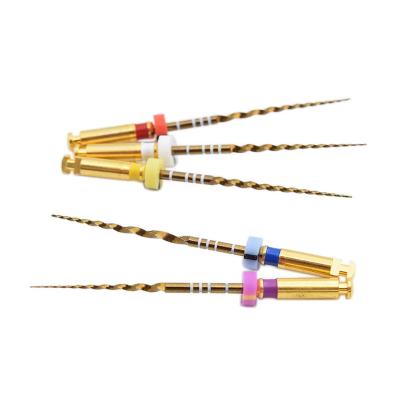 China Dental Material Gold 21mm Endodontic Root Canal Therapy 25mm Endo Rotary Files With Heat Activation For Motor Use for sale