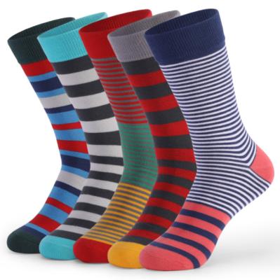 China Antibacterial Premium Quality Men Dress Crew Bangs Casual Happy Stripped Novelty Colorful Dress Cotton Fun Socks Size 10-13 for sale