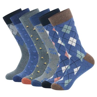 China Antibacterial Fashion Colorful Argyle Office Daily Men Business Dress Combed Cotton Solid Premium Socks for sale