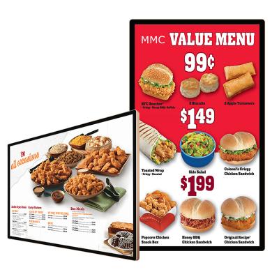 China Restaurants / Digital Stores / Phone Shops / Underground 27 Inch Wall-Mount Restaurants Menu Boards Advertising Led Signage Digital Signage Displays for sale