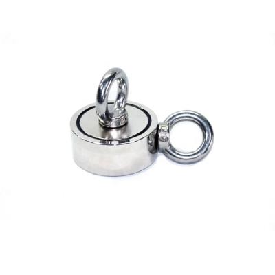 China Competitive Industrial Magnet 445lbs D67 Double Sided Fishing Heavy Duty Magnet Pot Magnet With Eyebolt for sale