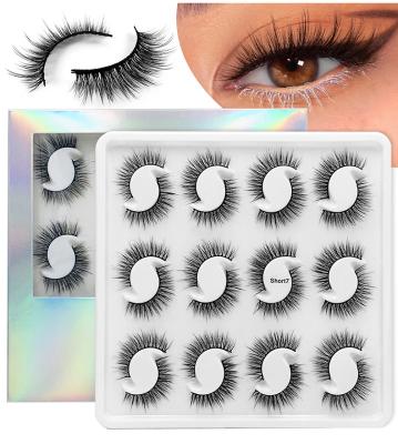 China Long Hot Selling Long Natural Eyelashes Laser Lashes Box 12pairs 5-15mm Strip Fan Natural Multilayer False Eyelashes Full for sale