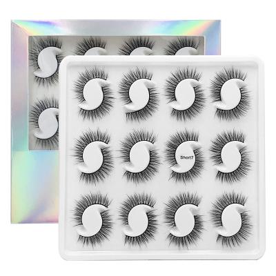 China Natural Custom Long Private Label False All Eyelashes 12pairs Short Styles Mink Hair Lashes With Laser Box for sale