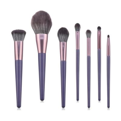 China Angular Blush Premium Wooden Handle Synthetic Hair Makeup Tools 7pcs Set Brush Set With Portable Bag for sale