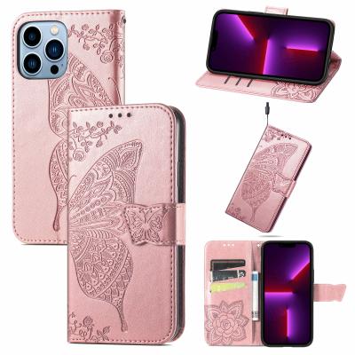 China Shockproof Embossed Butterfly Flip Leather Wallet with Card Slot Phone Cases for iPhone 13 pro X XS XR Max for sale