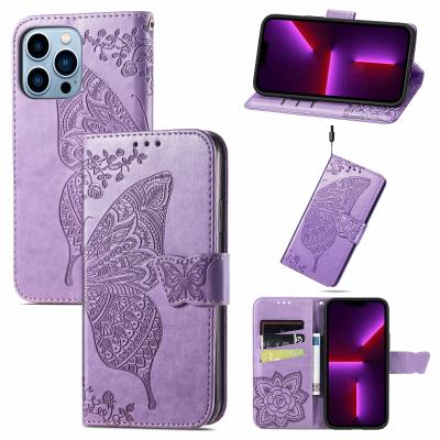 China PU Butterfly Shockproof Good Quality Leather Embossing Flip Kickstand Wallet Cell Phone Cases For Samsung for sale