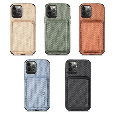 China Shockproof Ready To Ship PU Leather Adsorption Card Holder Slot Magnetic Cell Phone Case For iPhone 11 12 13 for sale