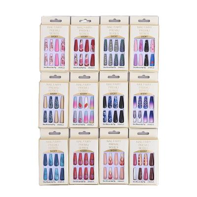 China Eco-friendly Material Custom Press On Nail Tips Nail Art Salon Supplies Long Ballet Fake Nails Newest 24pcs With Designs for sale