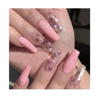 China Ballet Long Almond Nail Strips Star High Quality Best Selling Detachable Fake Nails Butterfly Laser Products 24pcs Fake Nails for sale