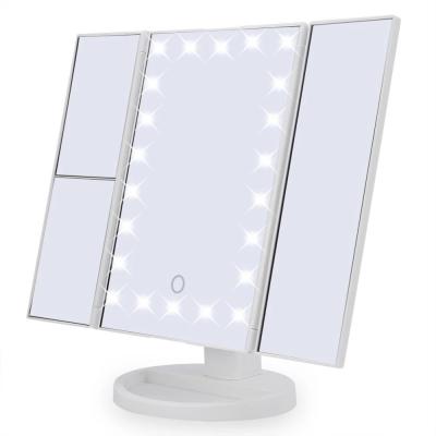 China Factory Wholesale Lighted Portable Magnifying Cosmetic Mirror Folding LED Makeup Desktop Mirror for sale