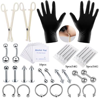 China Hot Sale FASHIONABLE 42pcs Piercing Kit Stainless Steel Lip Nose Tongue Tragus Eyebrow Navel Body Piercing Tools for sale