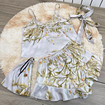 China Amazon Hot Selling QUICK DRY Two Piece Silk Like Polyester Women Sexy Sleepwear for sale