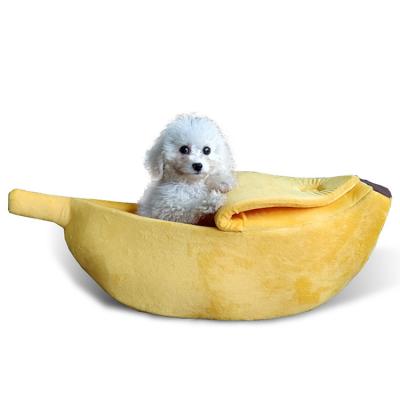 China Hot Selling Colorful Cute Banana Shape Washable Soft Plush Pet Bed Soft Warm Cat Bed for sale