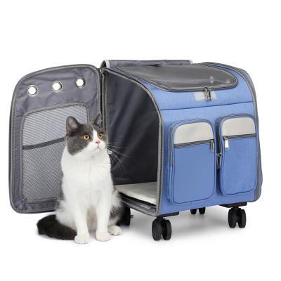 China Sustainable Wholesale Oxford Pet Carrier Breathable Pet Cart With Removable Wheels Backpack Cat Boarding for sale