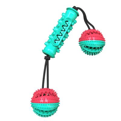 China Dogs Wholesale Brand New Designed Teeth Cleaning Self Play Food Dispensing Pet Rubber Ball Chewing Dog Tow Rope Toy for sale