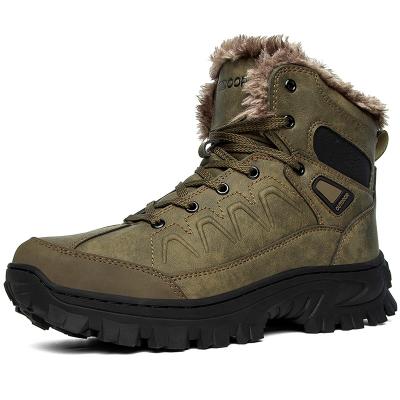 China Fashion\Comfortable\Durable\Breathable\Flexible/Anti-Skid Plus Size 48 Winter Warm Genuine Leather Mid Cut Outdoor Waterproof Men Snow Fur Snow Hiking Shoes Boots for sale