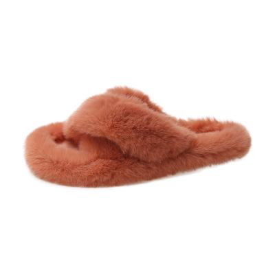 China Fashion Trend Women Slippers Autumn And Winter New Korean Style Fluffy Ladies Shape Plush Cotton Outdoor Flat Thick Bottom Slippers for sale