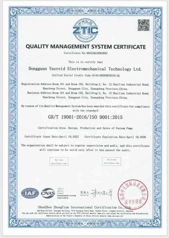  - DONGGUAN YAZREID ELECTROMECHANICAL TECHNOLOGY LTD