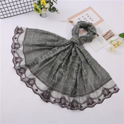 China Super Cotton Quality TR Cotton Field Embroidered Warm Dandelion Rhinestone Lace Woman Scarf for sale