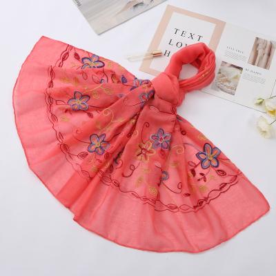 China Cotton 2021 new products scarf scarves TR hot custom wholesale cotton plain embroidery colorful flowers for sale