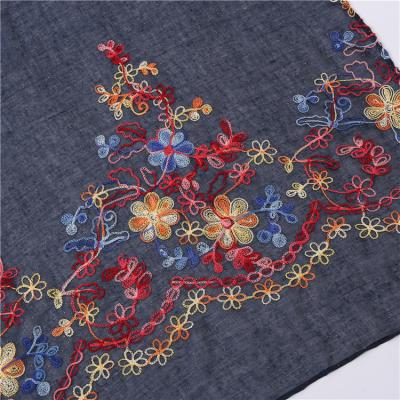 China 2021 Main Wear Hijab Women Headscarf Chief Cotton CVC Value Chat Colorful Long Scarf Embroider Monocolor Cotton Headscarf for sale