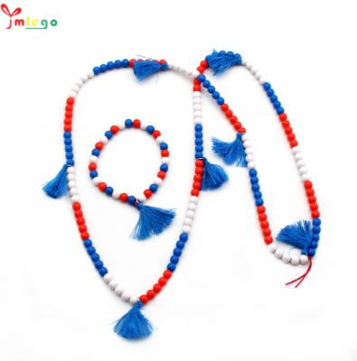 China Environmental Protection Blue Acrylic Beads Tassels Making New World Cup Style Kids Necklace For Girl And Boy 2021 High Quality for sale