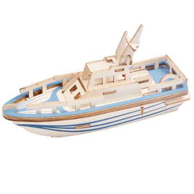 China Wooden Puzzle Model Boat Toy 3d Lifeboat Laser Jigsaw Puzzle Eco-friendly Cut for sale