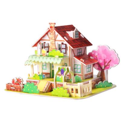 China 100% Eco-friendly Educational 3D Puzzle Children's Toy House Model Villa DIY Flower House Flower Model Jigsaw Puzzles for sale