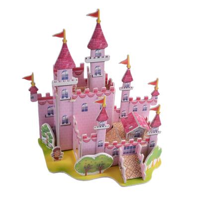 China 100% Eco-friendly Pink Castle Model 3D Puzzle Game House Models DIY Puzzle Children's Educational Toy Game for sale