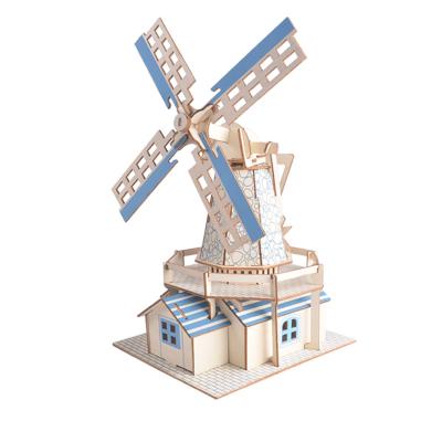 China Eco-friendly 3D Model Puzzle Model Dutch Windmill Laser Cut Children's Wooden Toy Model for sale