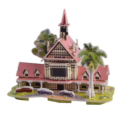 China 100% Eco-friendly 3D puzzle model house DIY model children's country house 72 educational toy games for sale