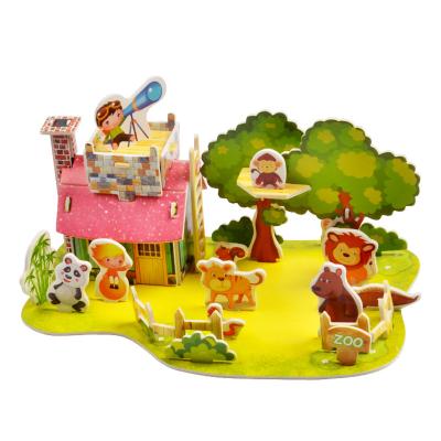 China 100% Eco-friendly Lion Tiger Zoo 3D Puzzle Game House Models DIY Puzzle Children's Educational Toy Game for sale