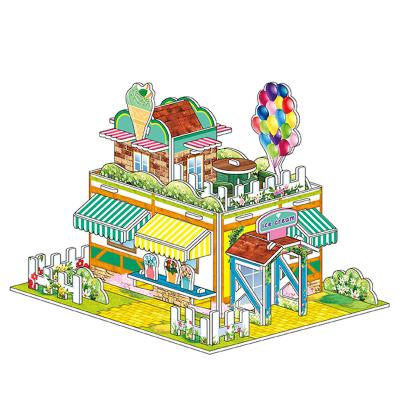 China 100% Eco-friendly Children's Large Paper DIY Housebuilding 3D Puzzle Toy Simulation Models for sale