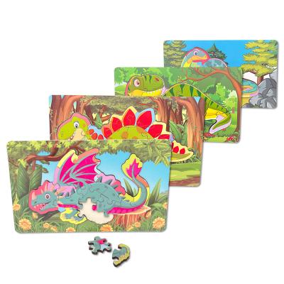 China 100% New Eco-friendly Early Popular Cartoon Animal Dinosaur Kids Education Jigsaw Wooden 3D Puzzles for sale