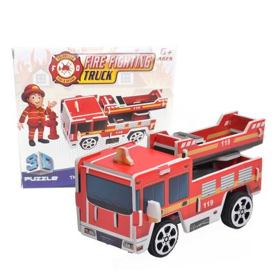 China 100% Eco-friendly cartoon children's early education fire truck 3D puzzle simulation toy models for sale