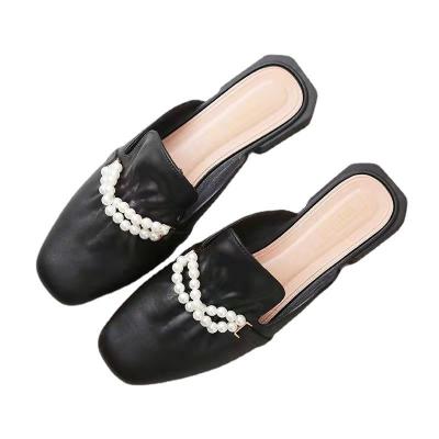 China Summer Spring Woman Anti-skid Ladies Girls Bead Fashion Half Shoe Flat Slipper Sandals for sale