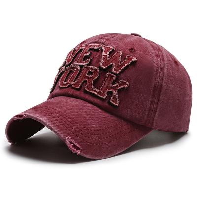 China Low MOQ New 2021 Spring and Autumn Fashion Hat Vintage Letter English Letter Sports Hats COMMON RTS Plain Washed Cotton Sunshade for sale