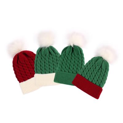 China Christmas Party Supplies 2021 Winter Santa Hat Christmas Decoration Lovely Ball Red Knit Hat Pom Pom Beanie Christmas Knitted Hat For Baby for sale